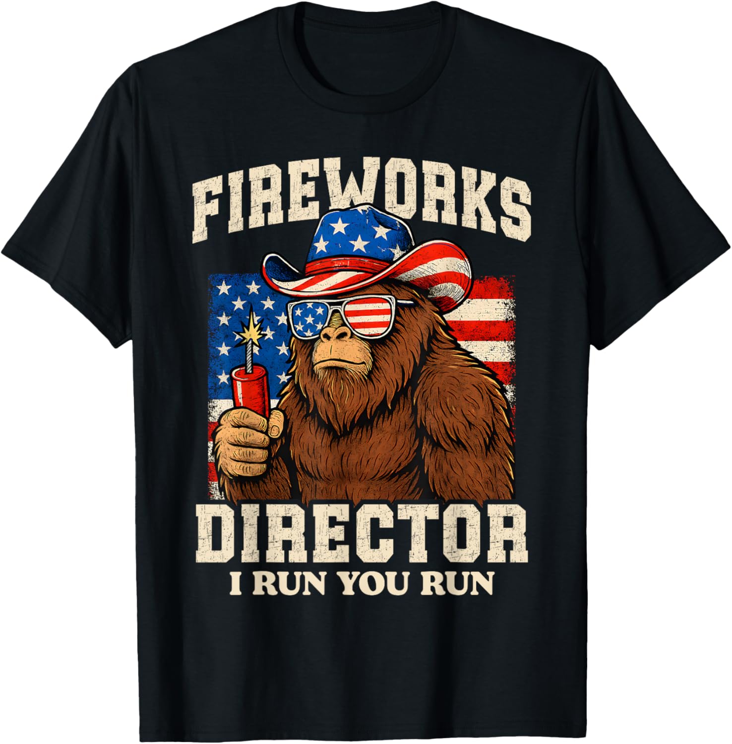 Funny Fireworks Director Bigfoot 4Th Of July Usa Flag Boys