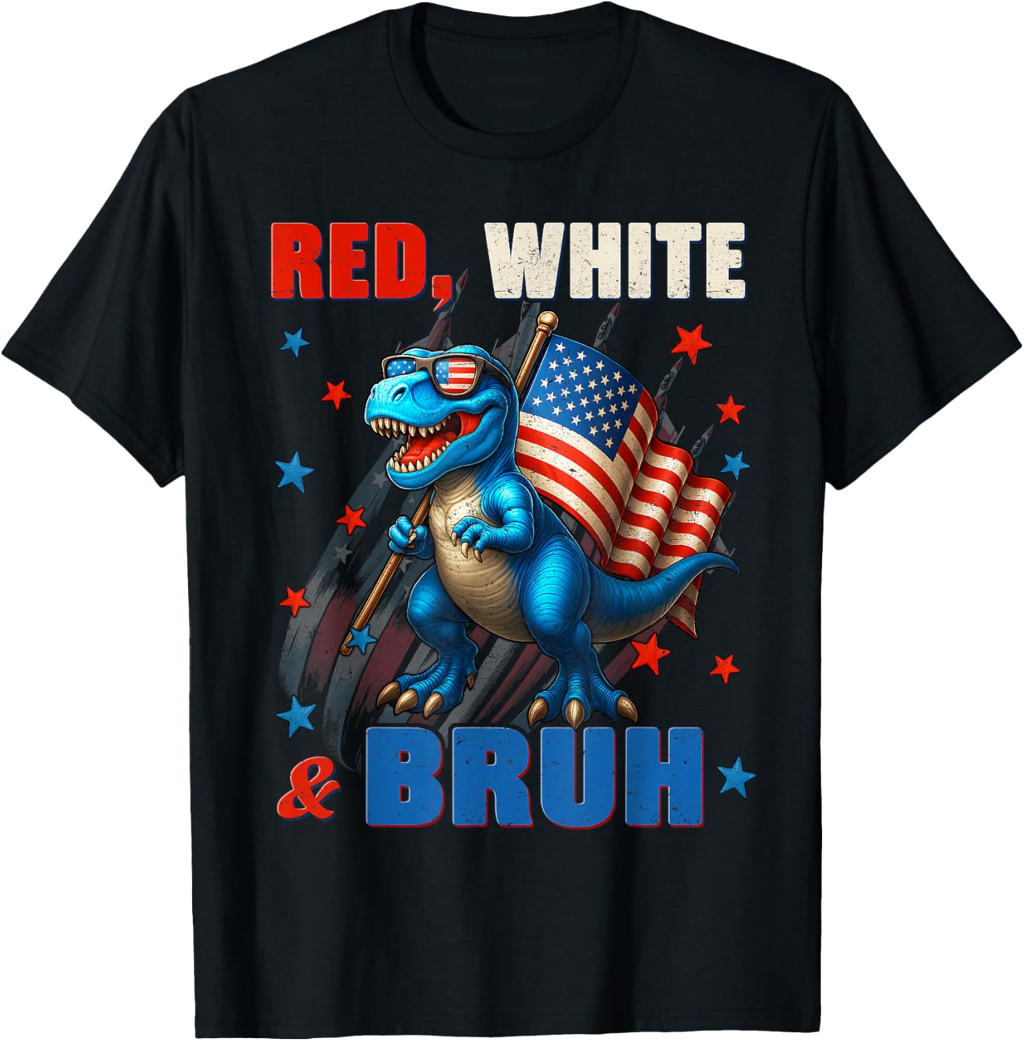 Red White Bruh Dinosaur American Flag 4Th Of July Boys Kids