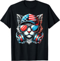 4Th Of July Cat Usa Flag Patriotic Funny Men Boys Kids Tee