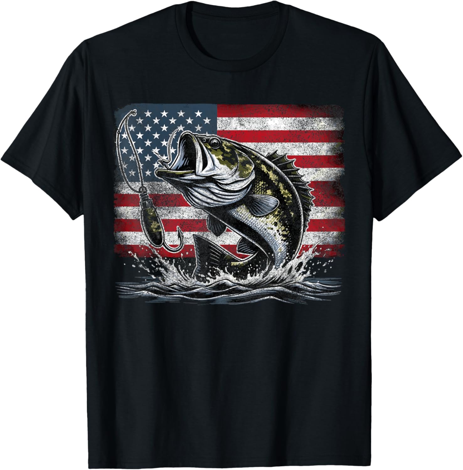 Fishing Retro American Flag Bass Fish Fisherman Camo