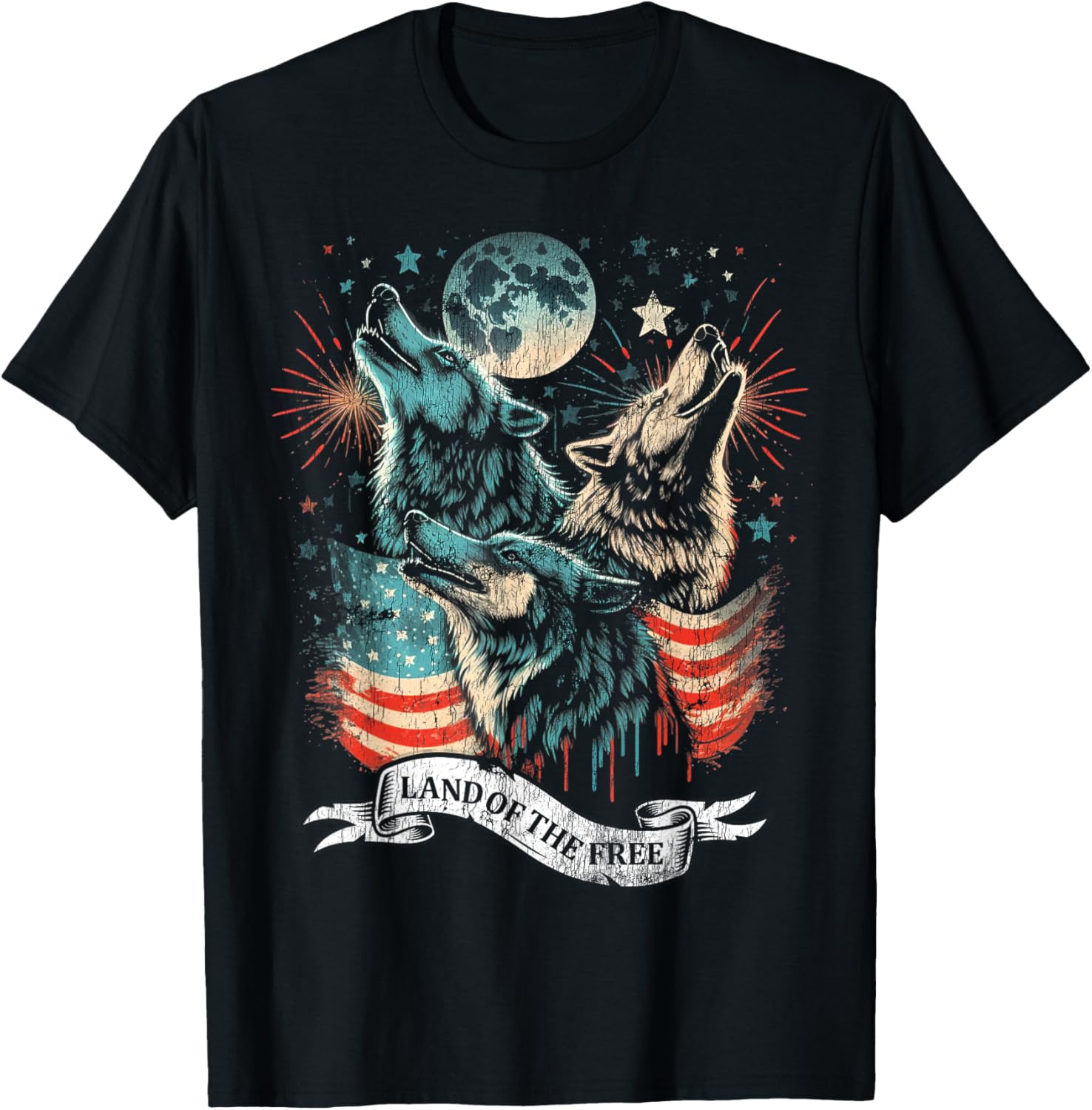 Wolf 4Th Of July American Flag Howling America Moon Funny