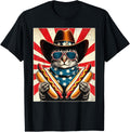 4Th Of July Hotdog Cat Funny Patriotic Cowboy Cat Usa Flag