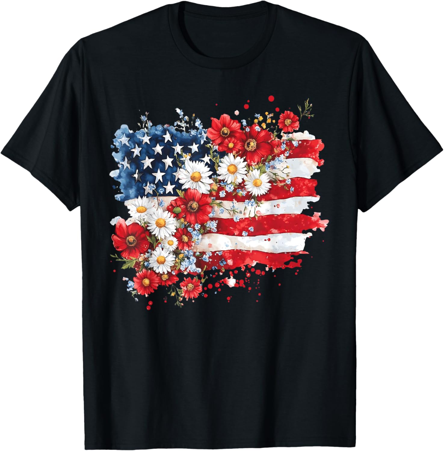Vintage Flower Red White Blue Us Flag 4Th Of July Merica Usa