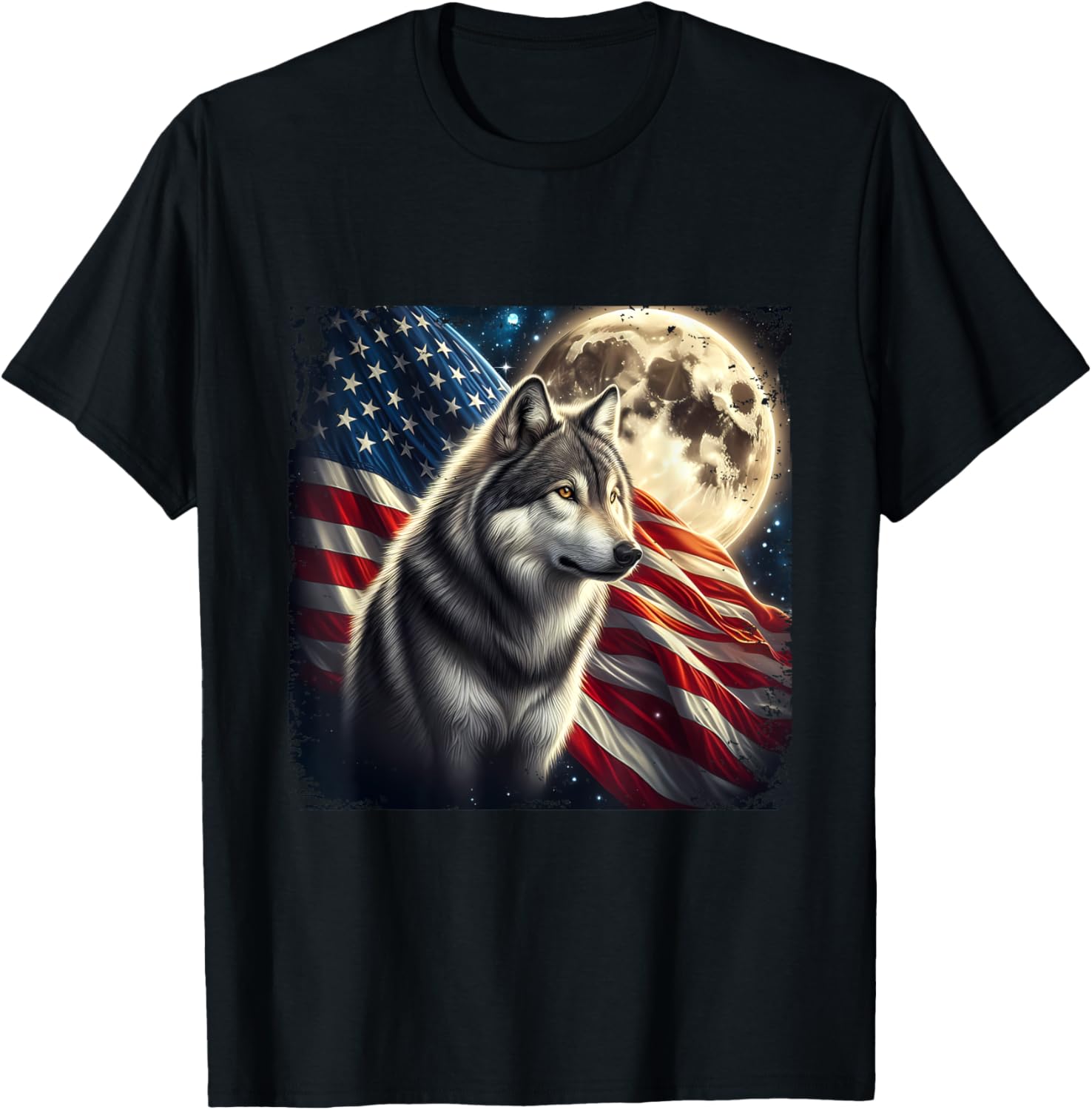Wolf 4Th Of July American Flag Alpha Wolf Under Moon