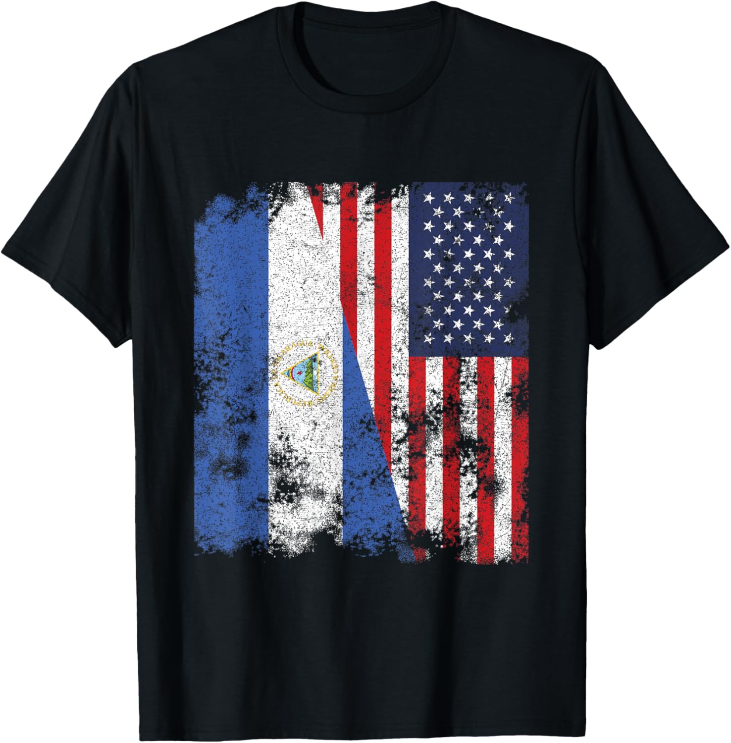 Nicaragua Usa Flag Distressed Half American