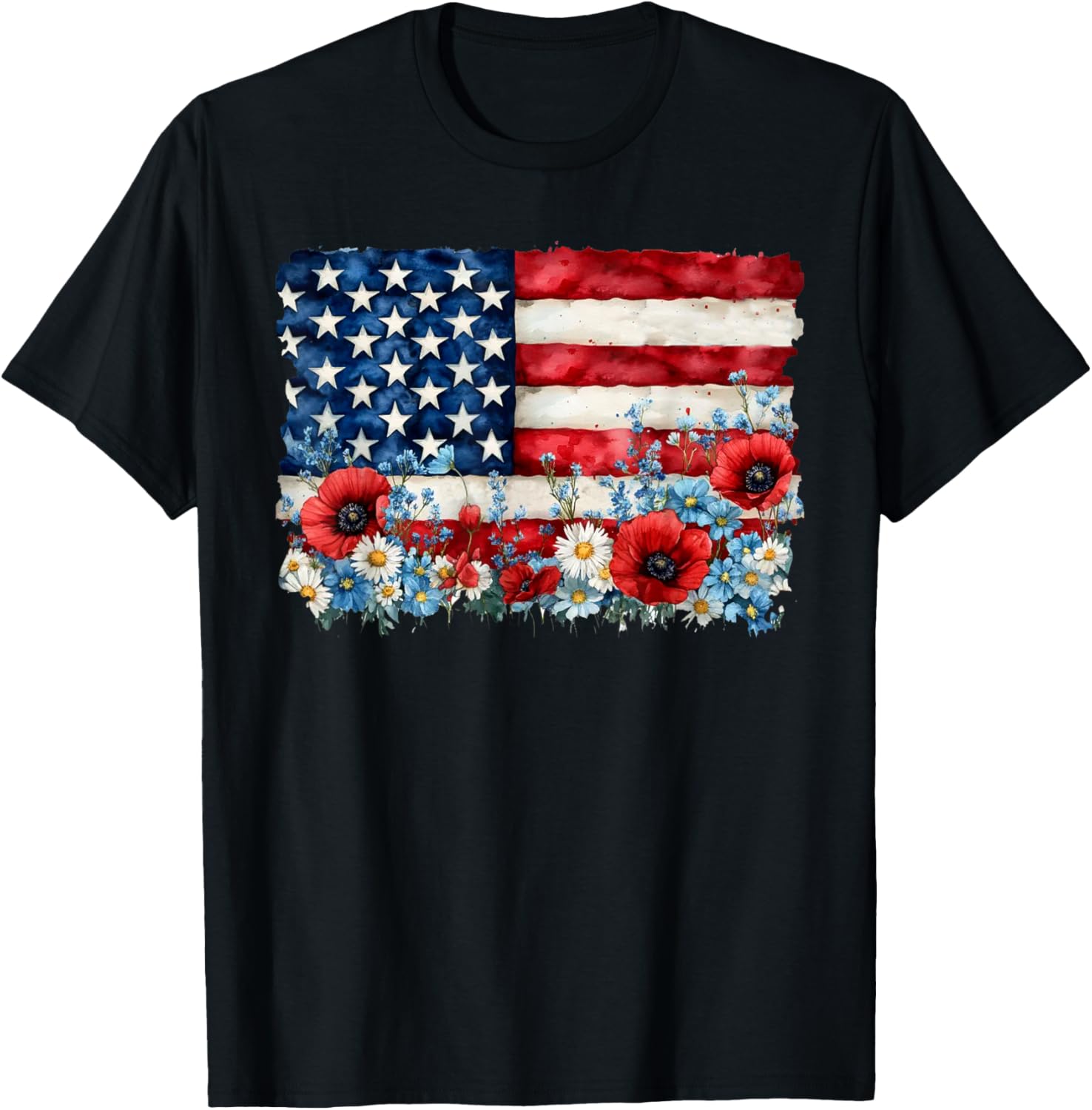 Retro Flower American Flag Women 4Th Of July Patriotic