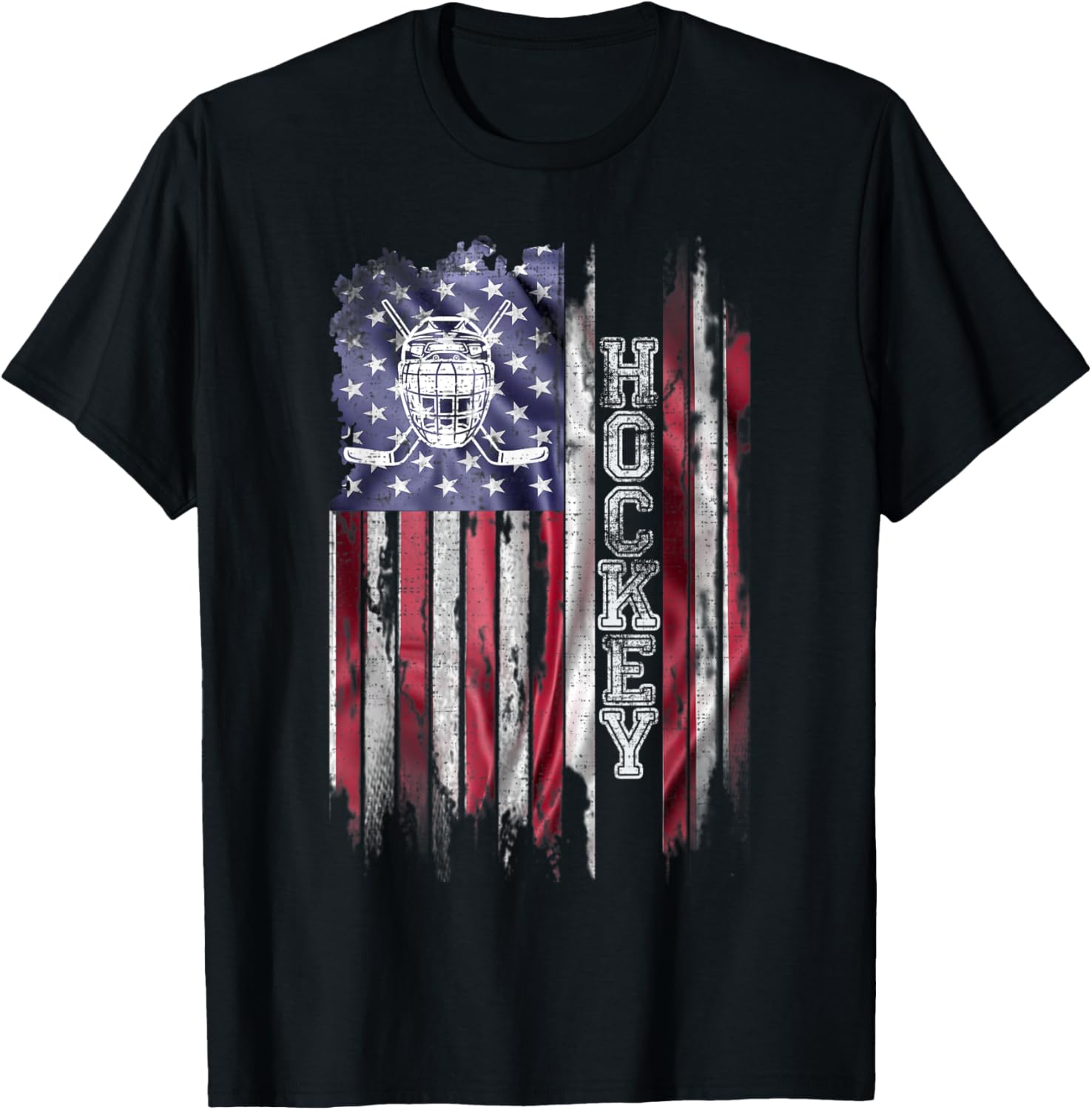 Vintage Usa American Flag Hockey Player Silhouette Funny