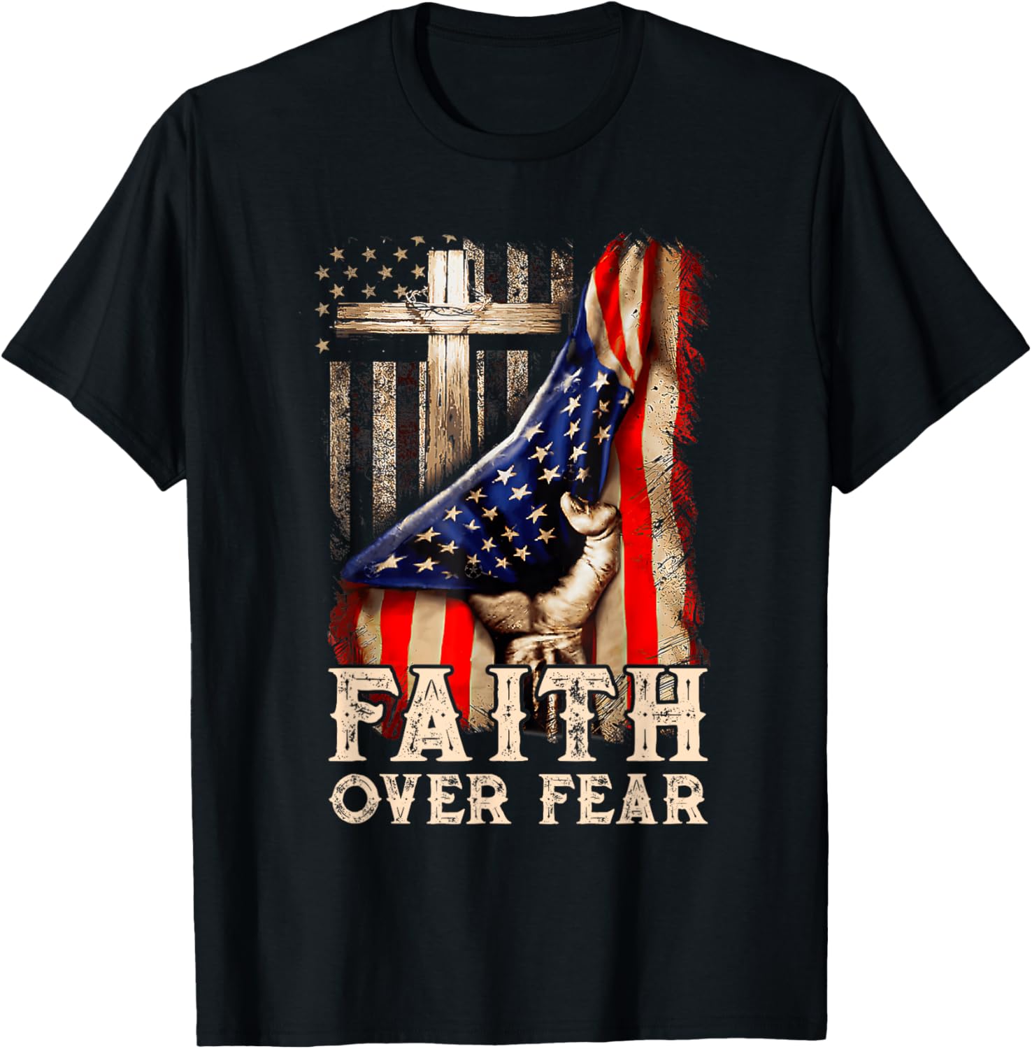 Christian Us Usa Flag American Christ Faith Over Fear Cross