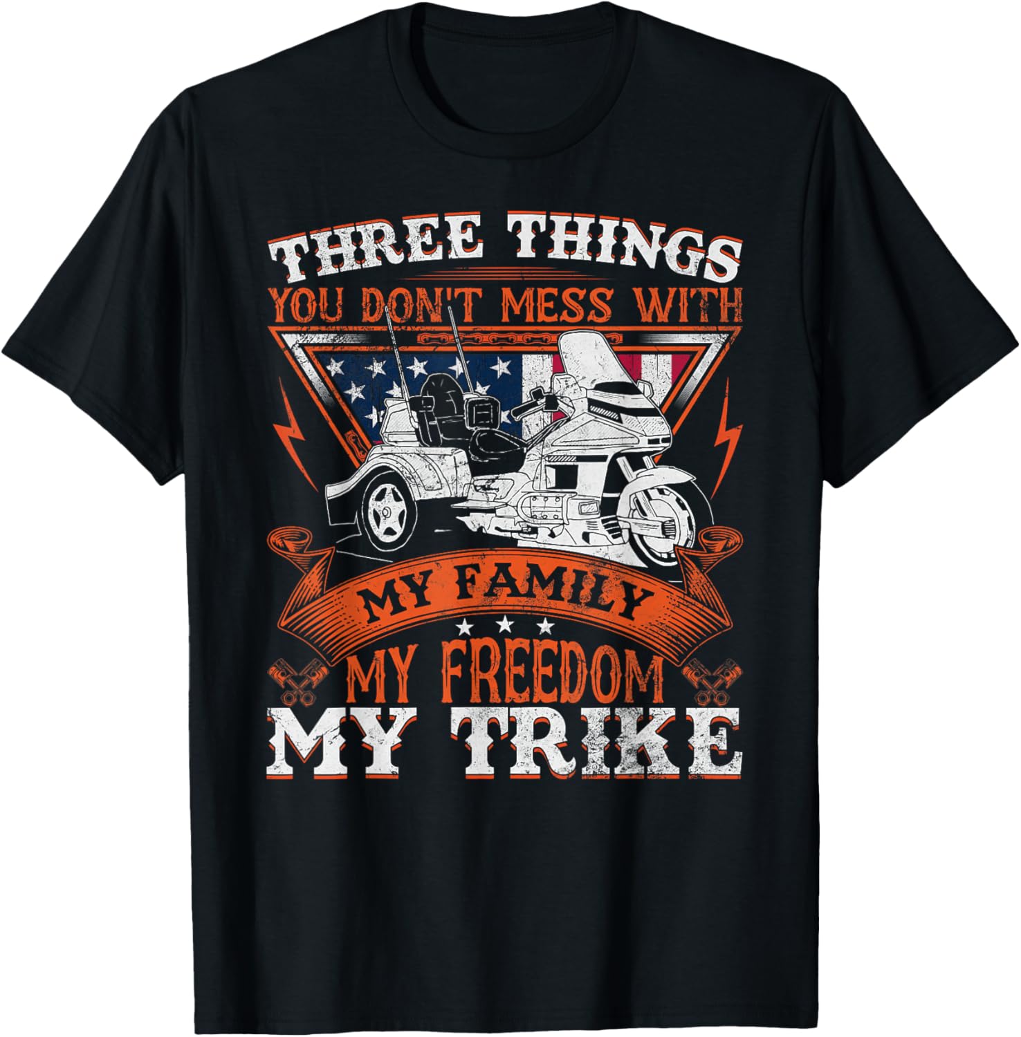 Motorcycle Trike Three Wheels American Flag Biker Rules