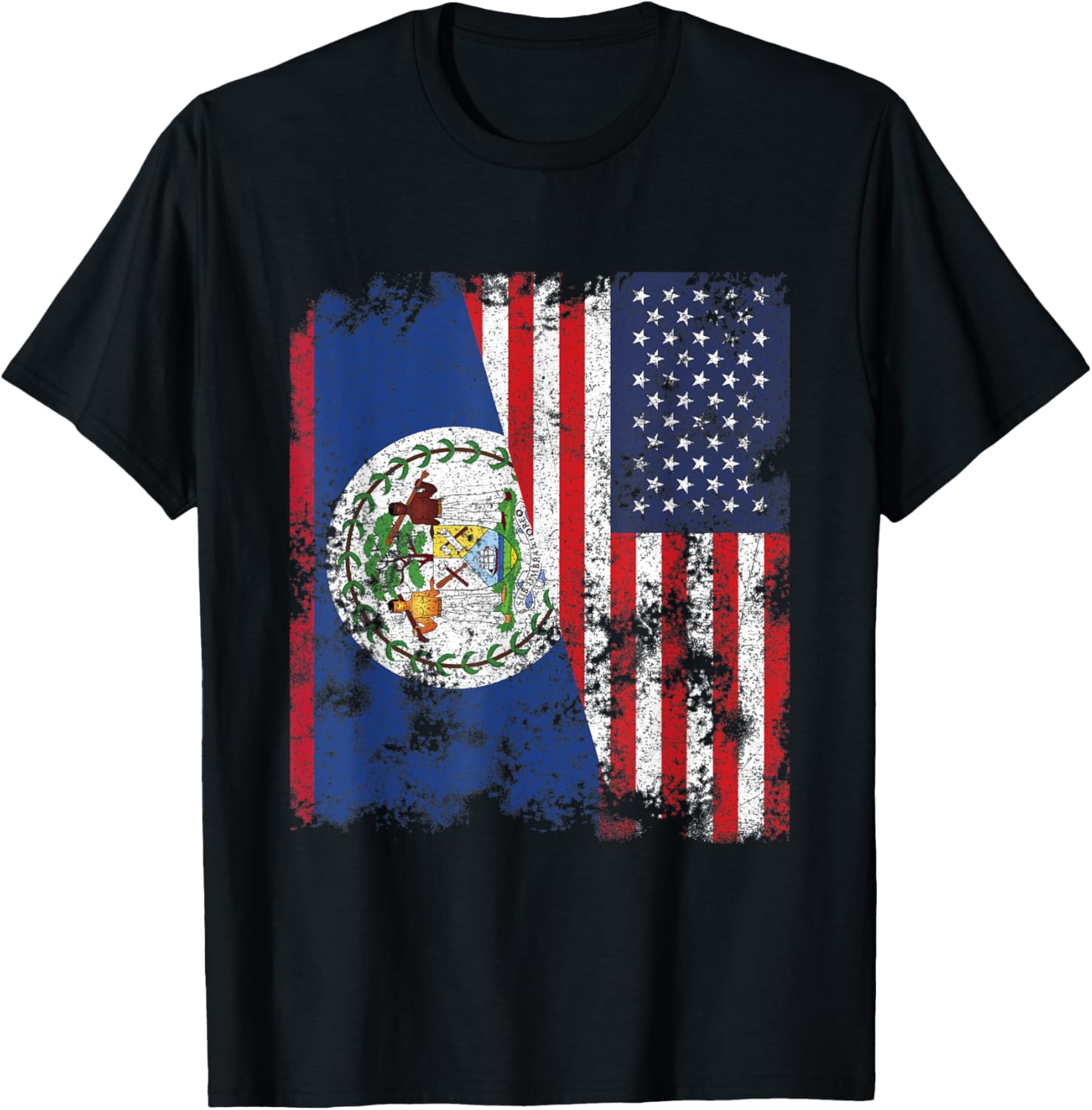 Belize Usa Flag Distressed Half American