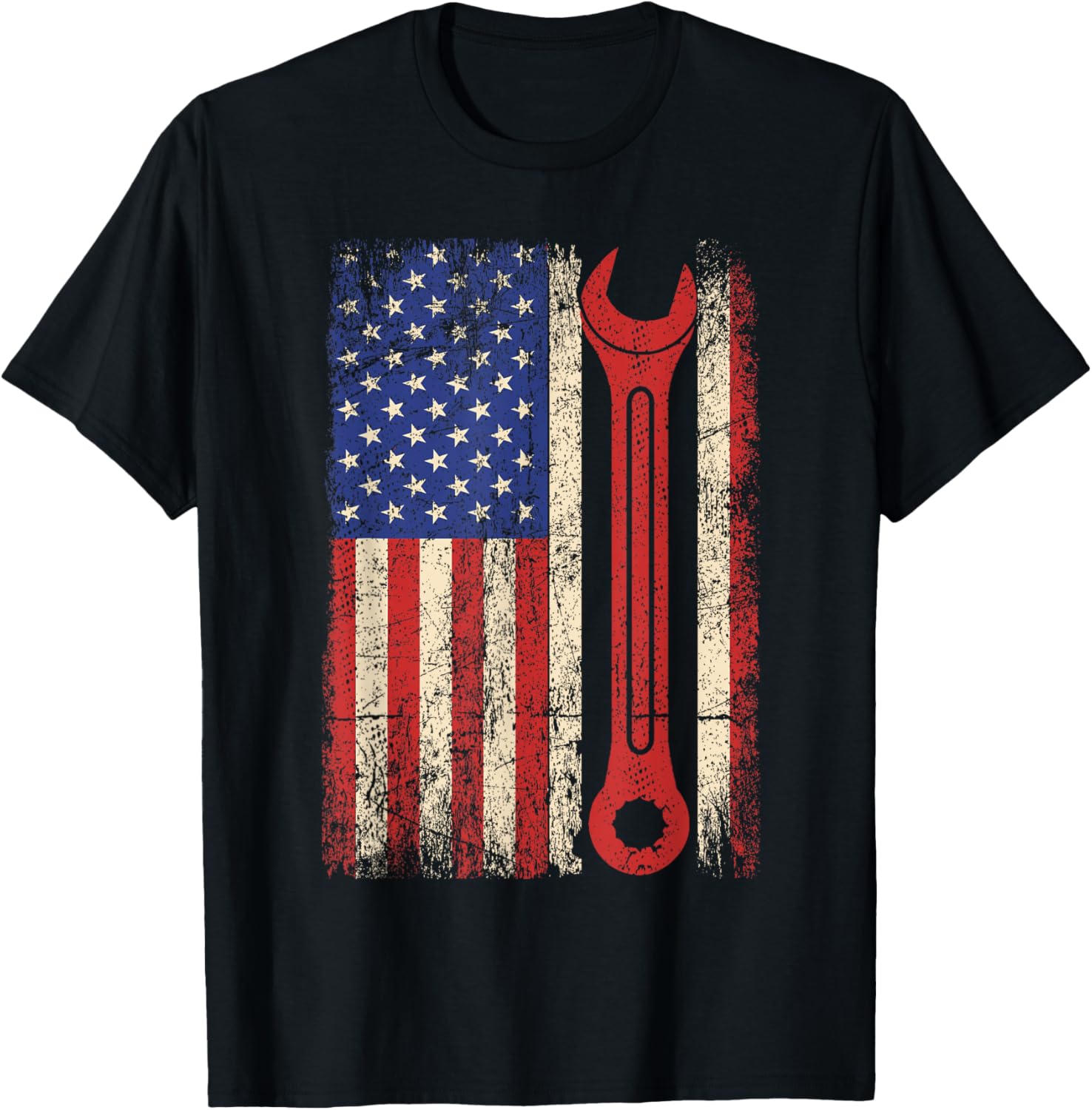 Car Mechanic Wrench Workshop Tools Us American Flag Men Tee