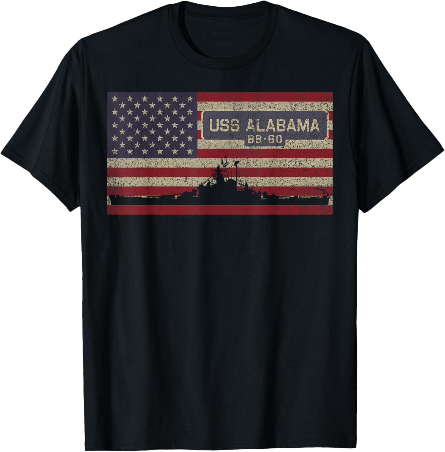 United States Battleships Flags Uss Alabama Bb 60 Ww2 Battleship Usa American Flag T Shirt Men Boys Black Short Sleeve Classic Fit Small