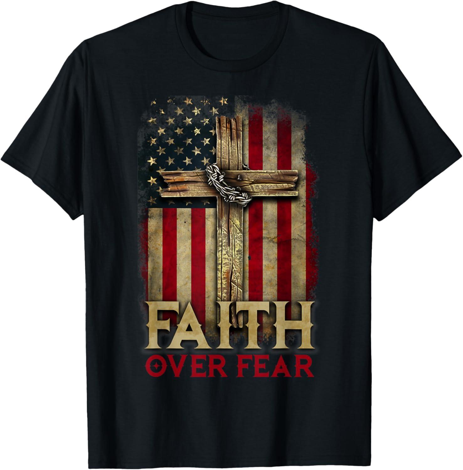 Faith Over Fear Christians Cross Usa American Flag Patriotic