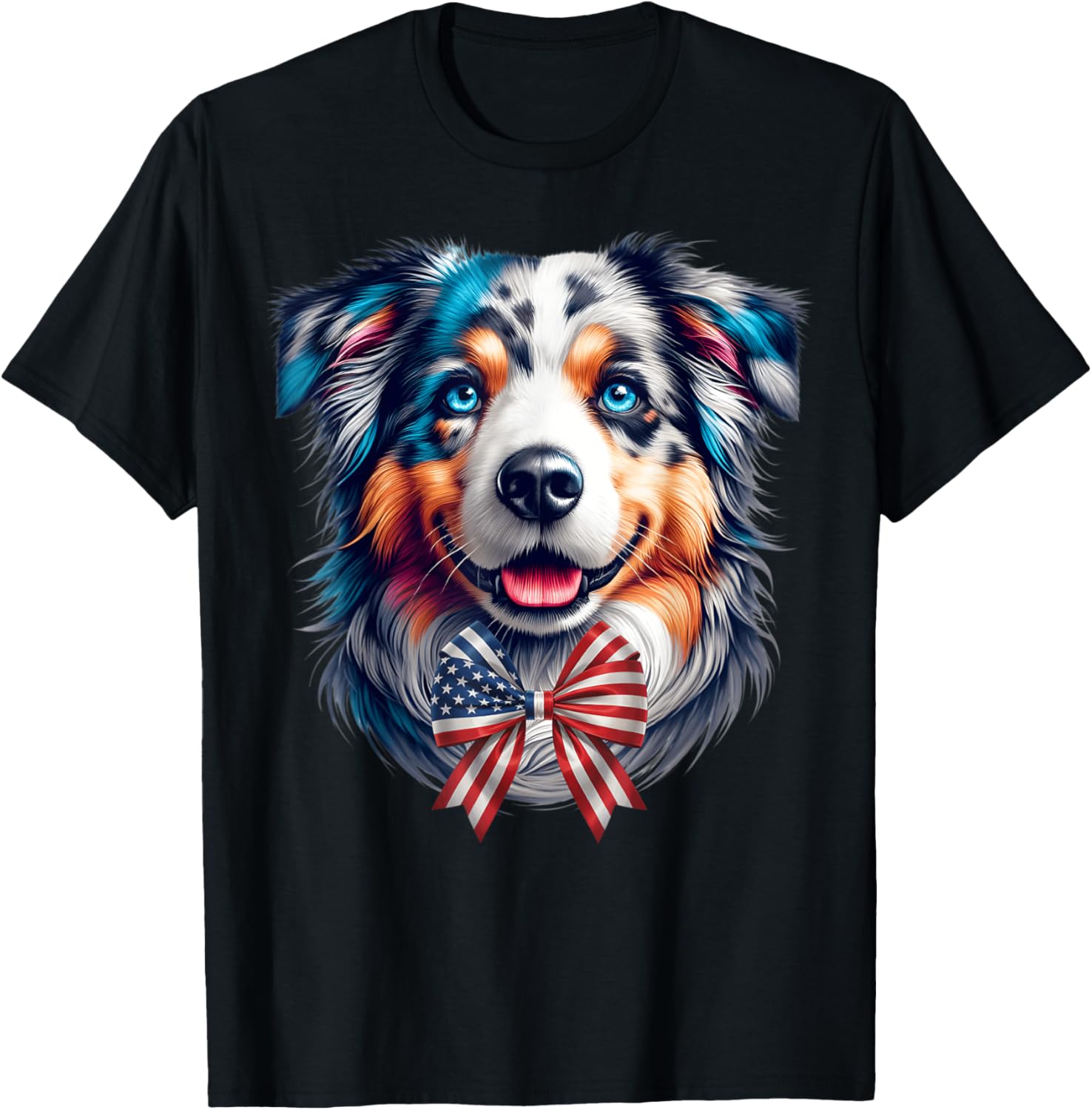 Australian Shepherd American Flag Usa Patriotic Bow Graphic