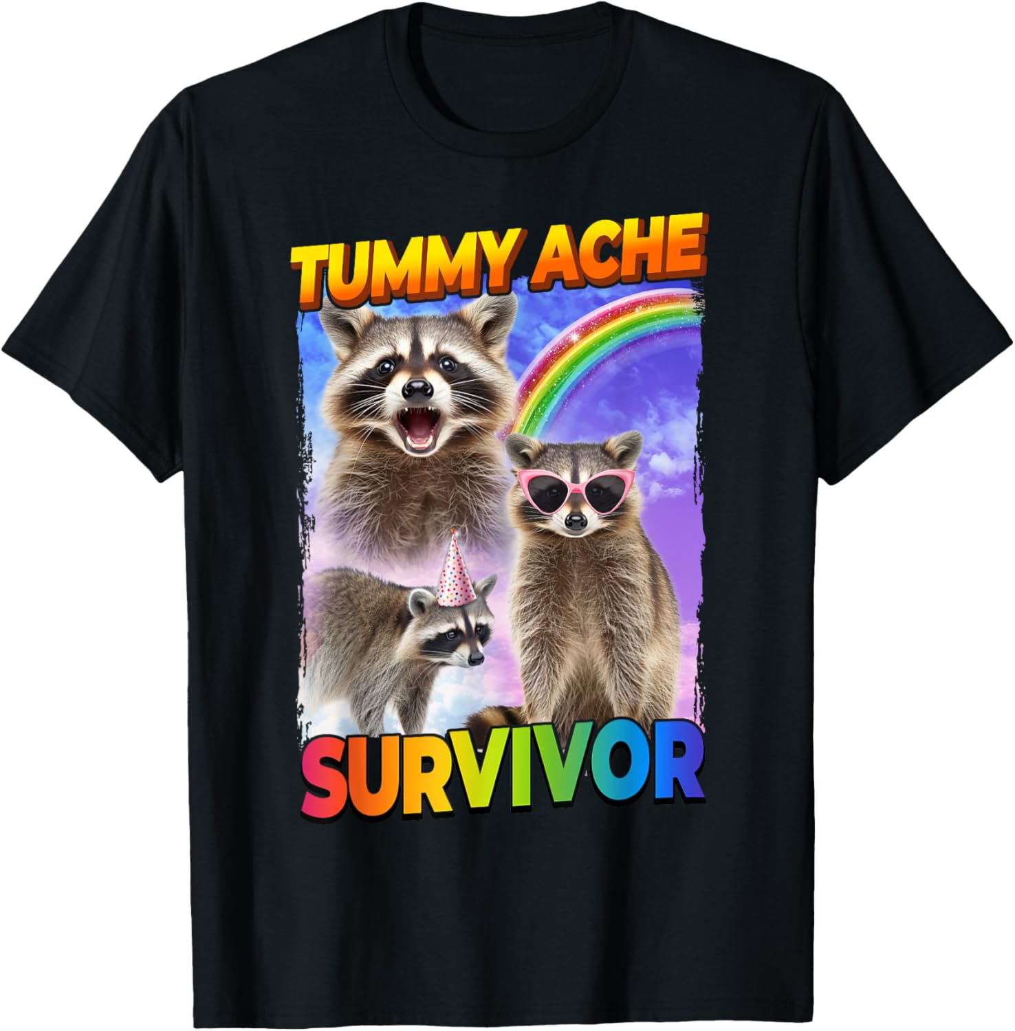 Tummy Ache Survivor Raccoon T Shirt Small Black