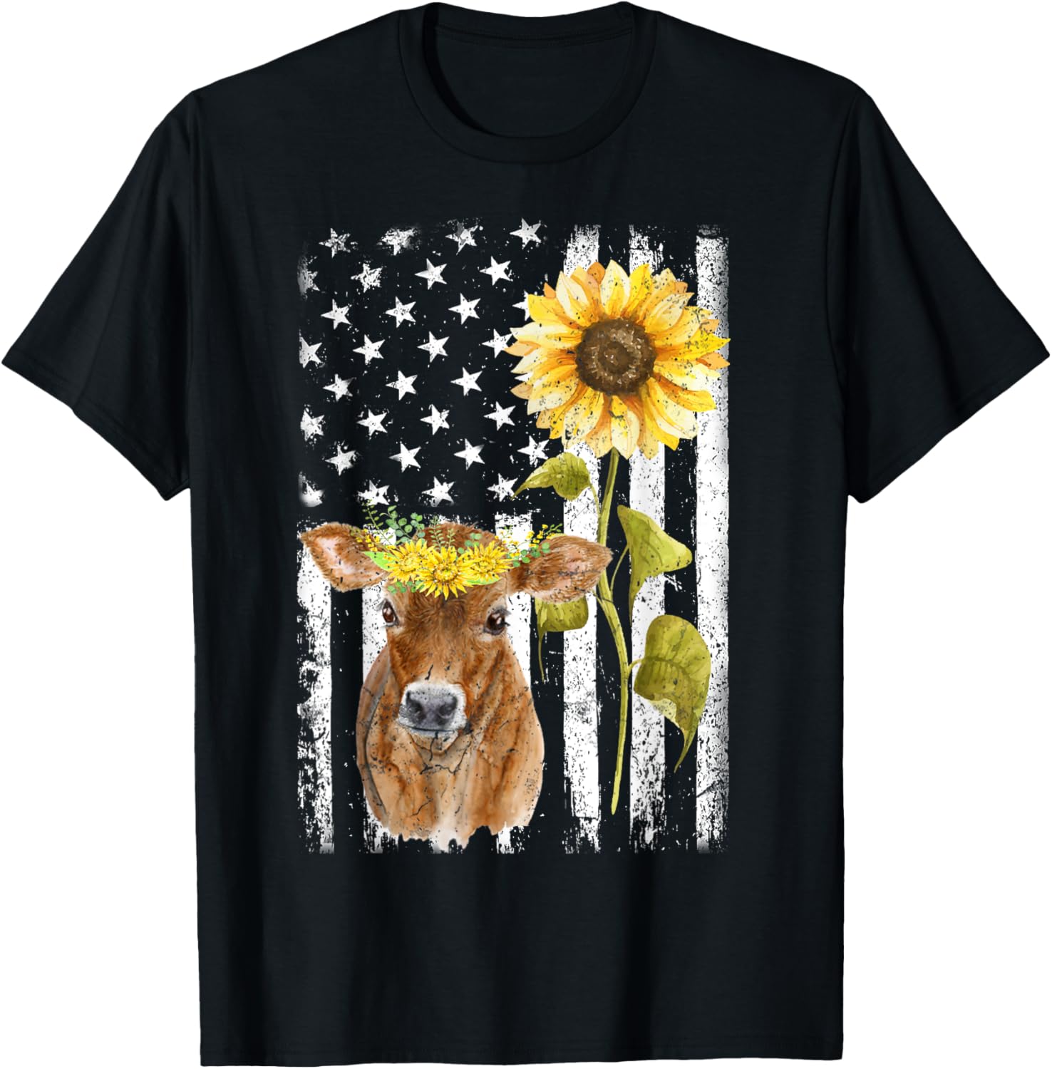 Cow Usa Flag Sunflower Cow Lover