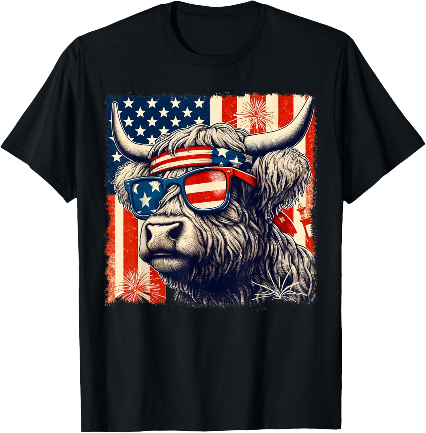 Highland Cow Sunglasses American Flag 4Th Of July Farmer