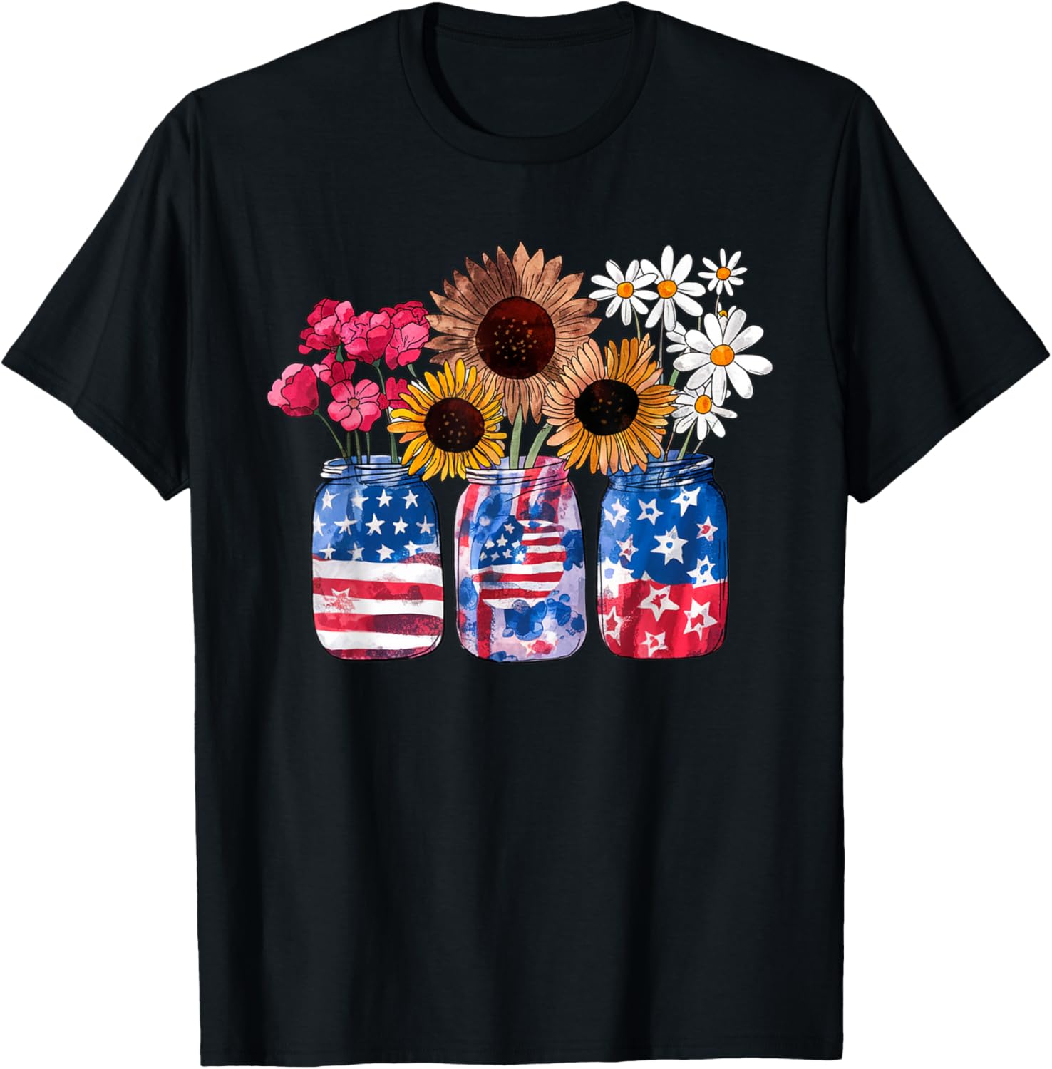Sunflower Daisy Flower American Flag Graphic For Men Women