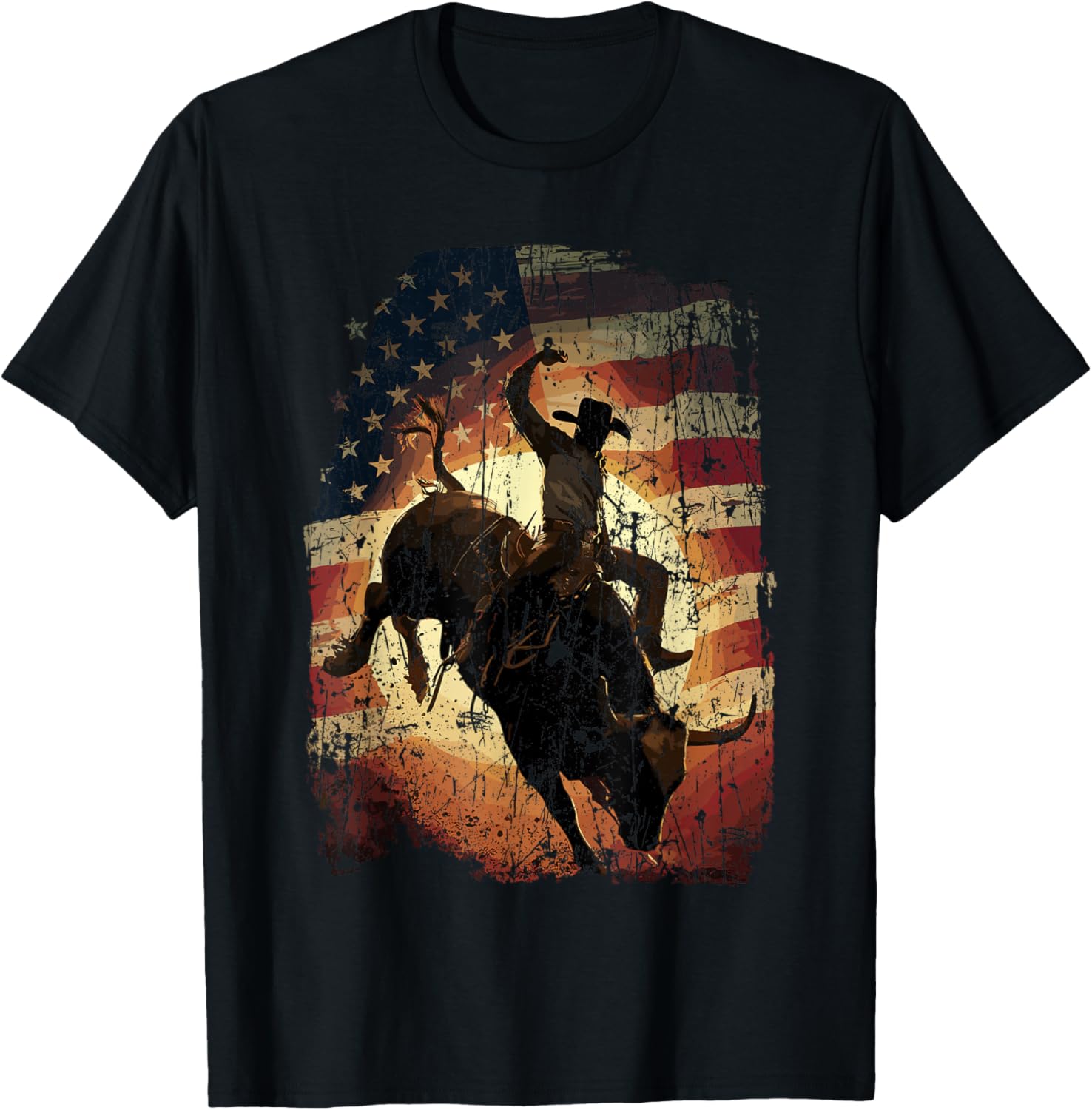 Rodeo Bull Rider Patriotic Cowboy Usa Flag