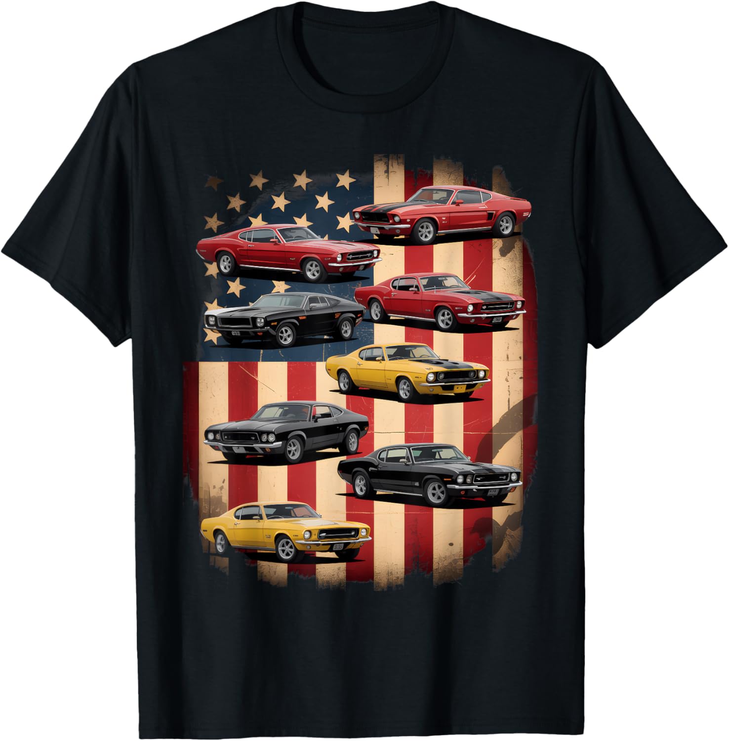 Vintage Classic Muscle Car Retro American Flag Patriotic