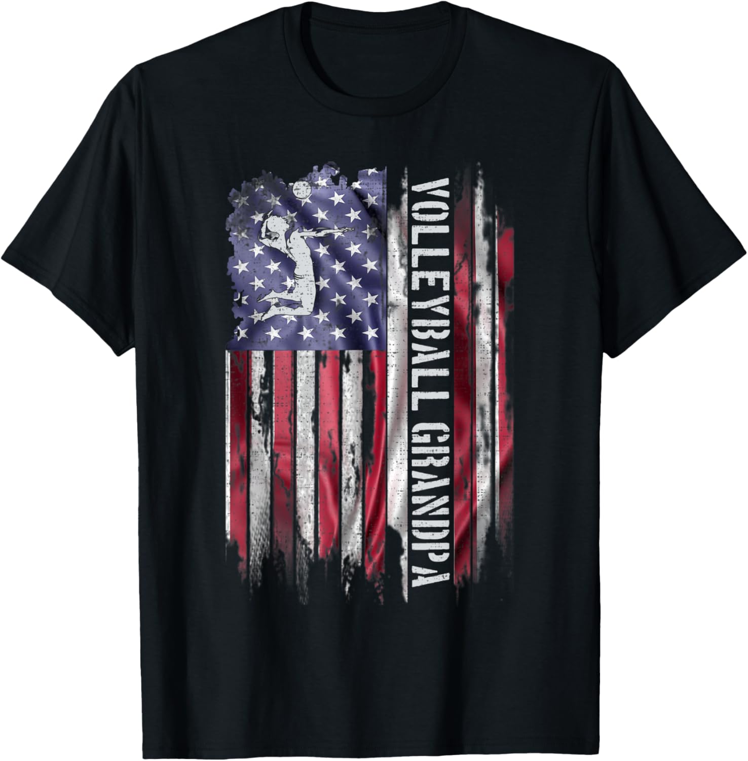 Vintage Us American Flag Proud Volleyball Grandpa Silhouette