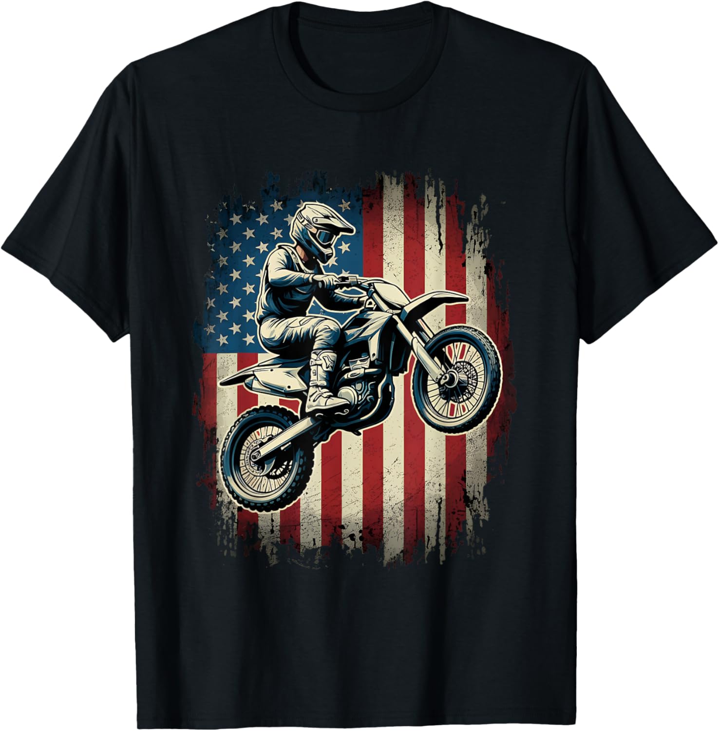Dirt Bike American Flag Motocross Biker Usa Vintage
