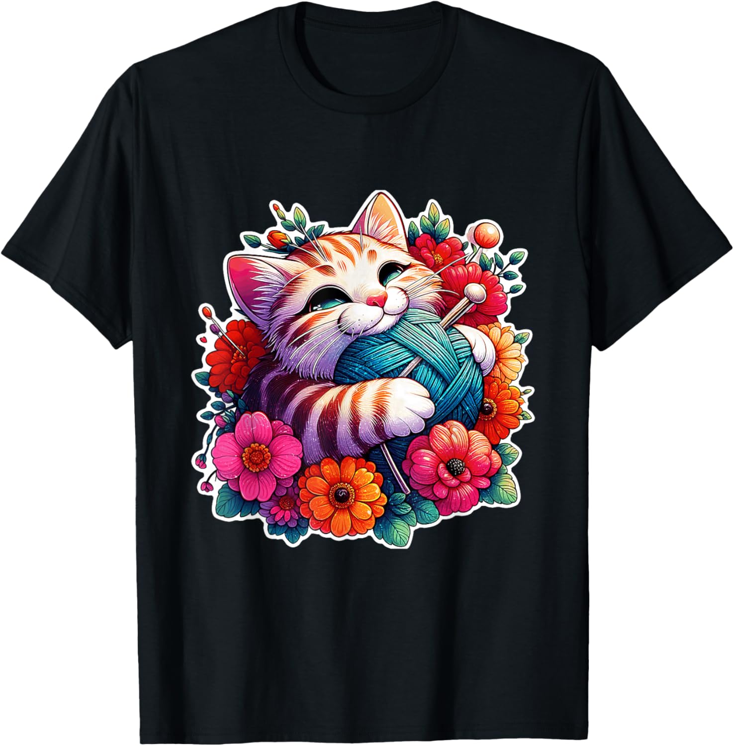 Cat Yarn Knitting Crochet Cottagecore Floral Anime