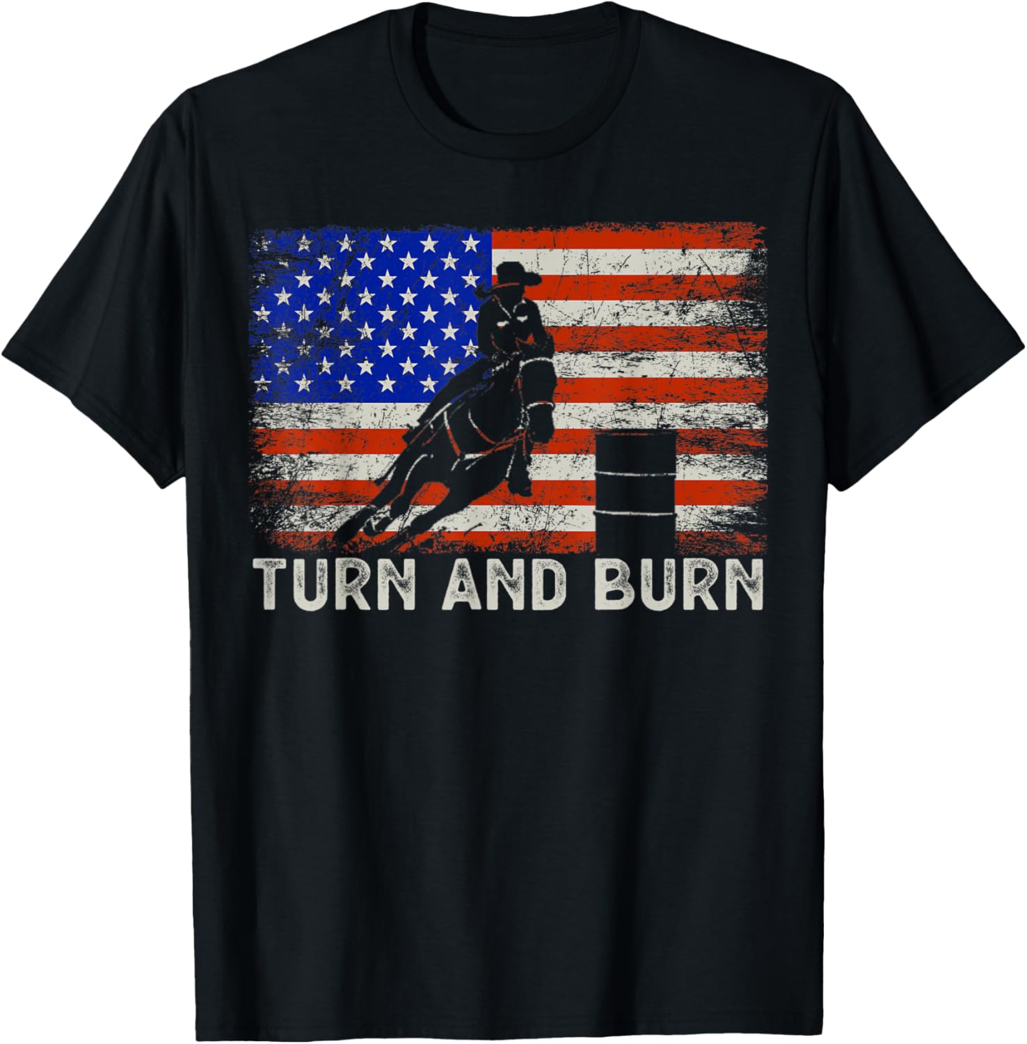 Turn And Burn Usa American Flag Vintage Barrel Racing Rodeo