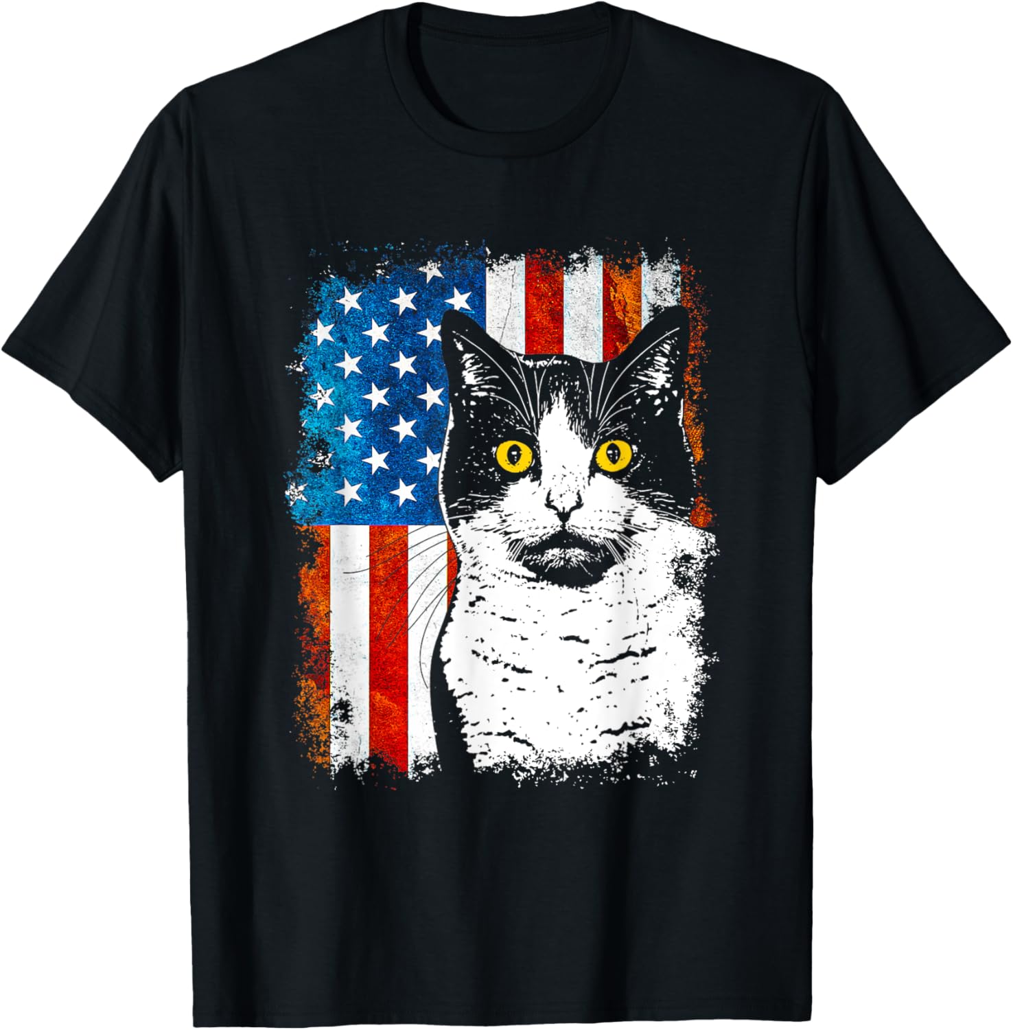 Cute Tuxedo Cat American Flag For Patriotic Feline Lover
