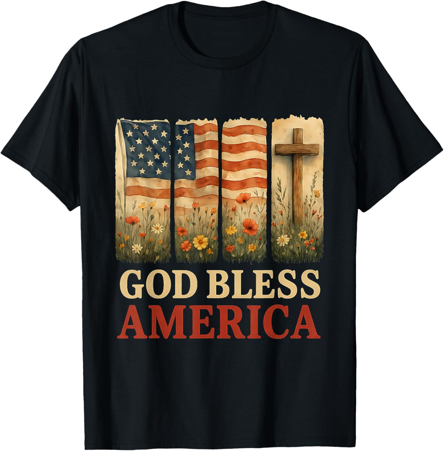 Usa Flag Cross God Bless America Floral Christian Women