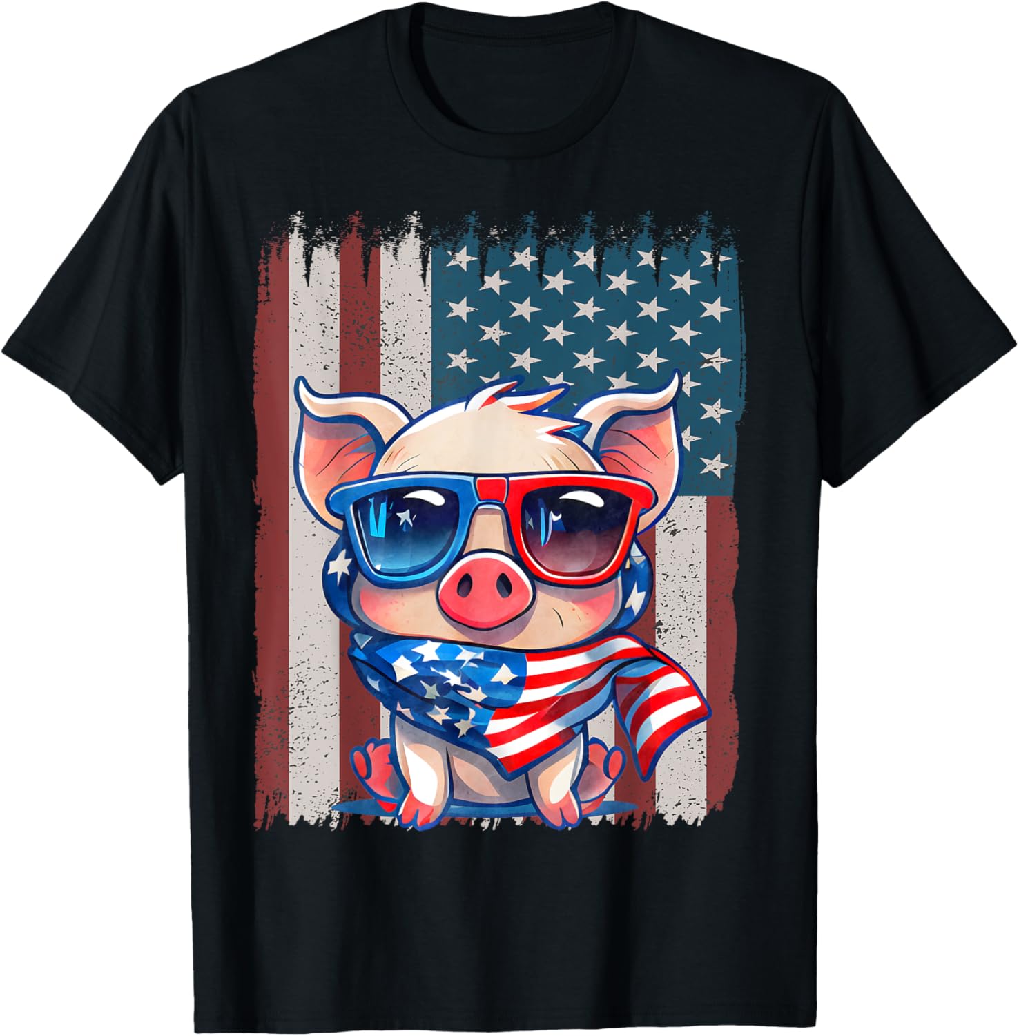 Retro American Flag Pig Dad Mom 4Th Of July