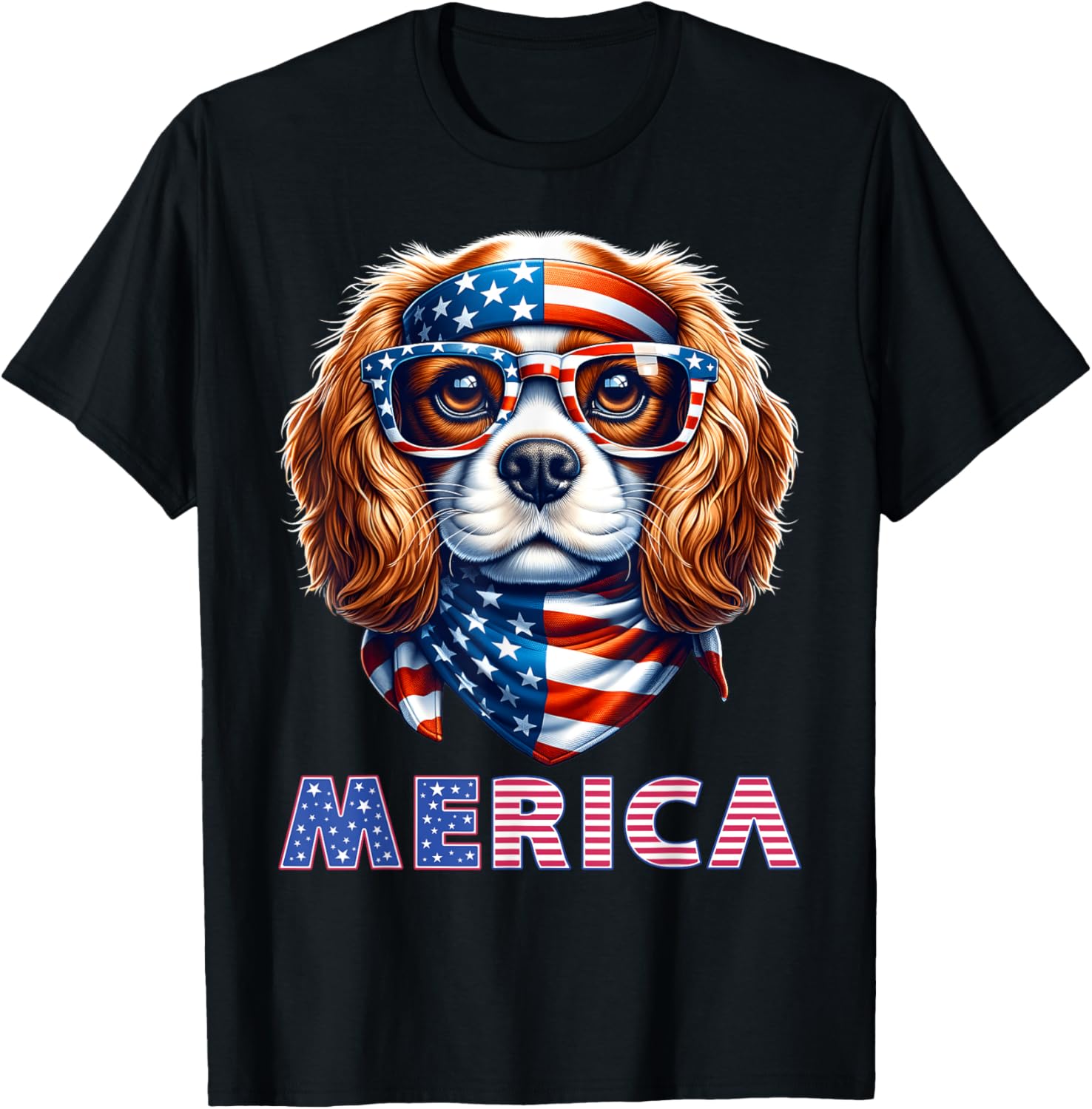 Merica Cavalier Spaniel American Flag Patriotic 4Th Of July