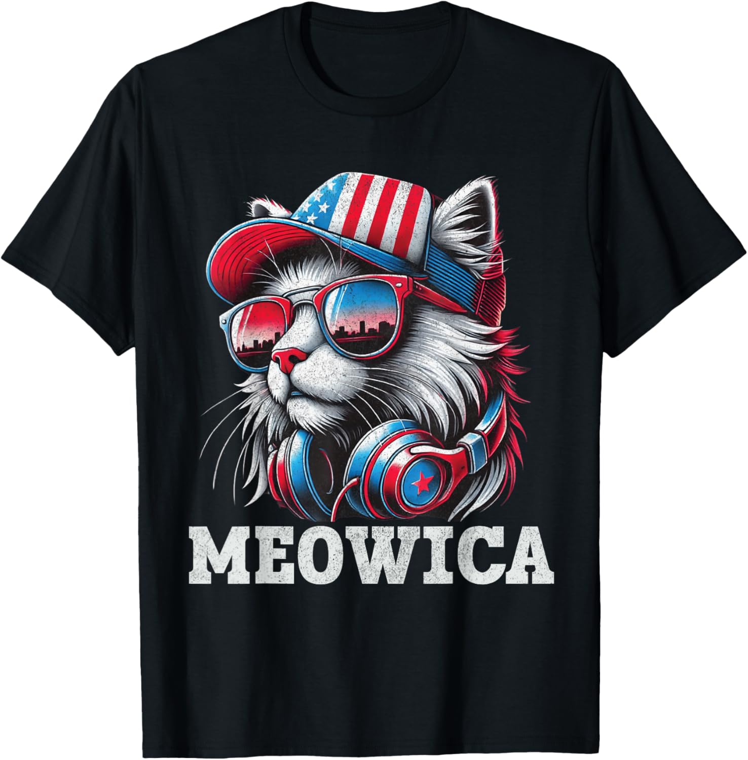 Meowica 4Th Of July Cat Usa Flag Men Boys Vintage Funny Tee