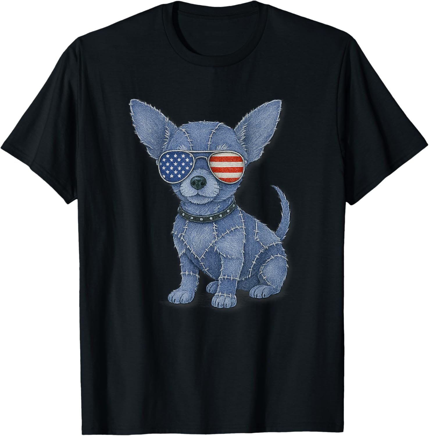 Patriotic Chihuahua With American Flag Sunglasses Denim Dog
