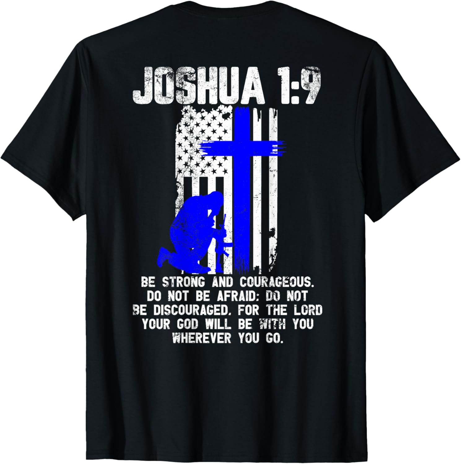 Thin Blue Line Police Cross Bible Verse Christian Usa Flag