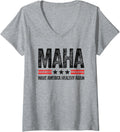 Womens Maha Make America Healthy Again Us Patriotic 4Th Of July V Neck