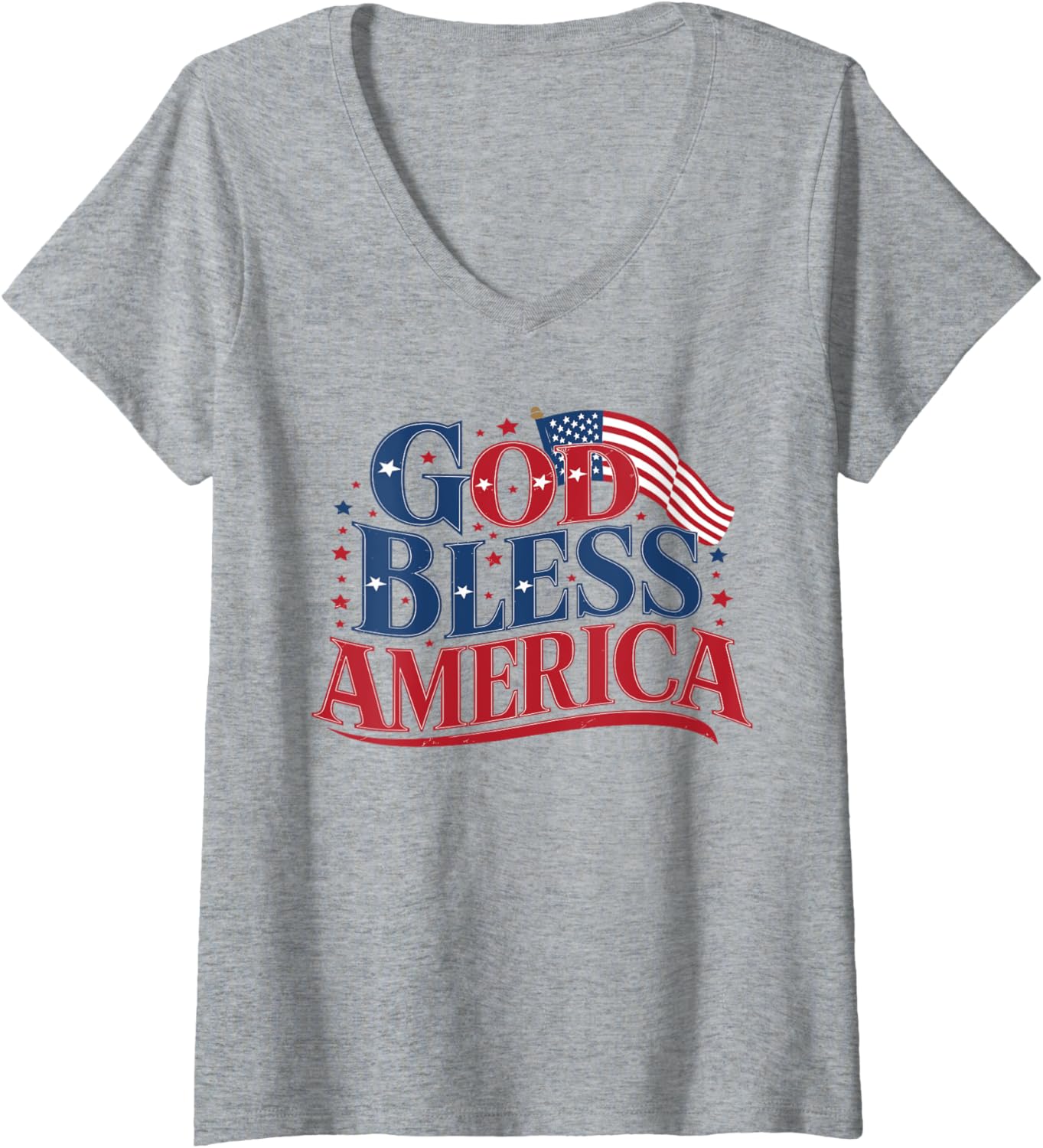 Womens God Bless America Usa Flag 4Th Of July Patriotic V Neck