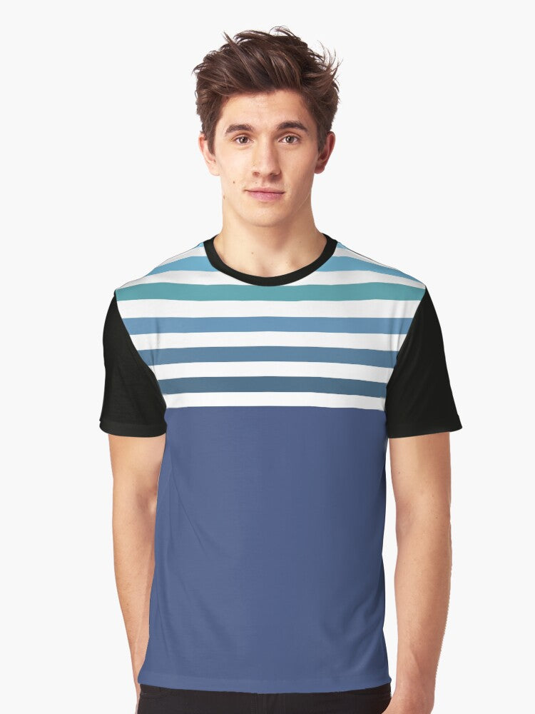 Blue Minimalist Classic Colorful Retro Stripes Graphic Shirt T Shirt Everyday Wear