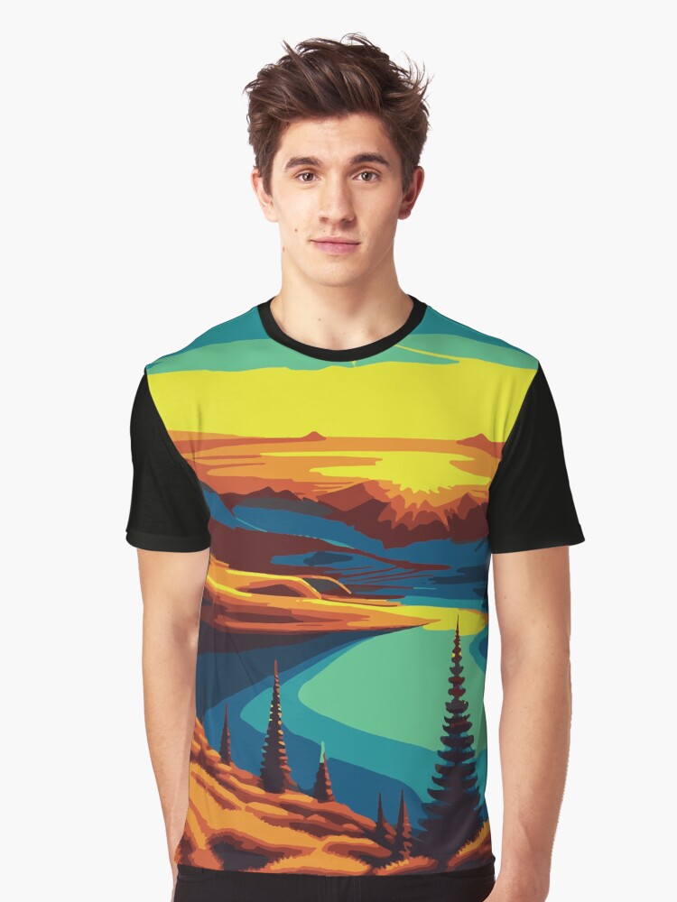 Retro Futurism Art - Retro Futurism Art-Retro Landscape Art Graphic T-Shirt | Premium Unisex T-Shirt, Trending Graphic Tee