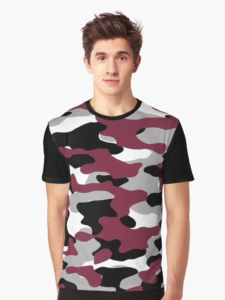 Burgundy Black White and Gray Camo Graphic T Shirt T Shirt Trending 2025 Fan Favorite