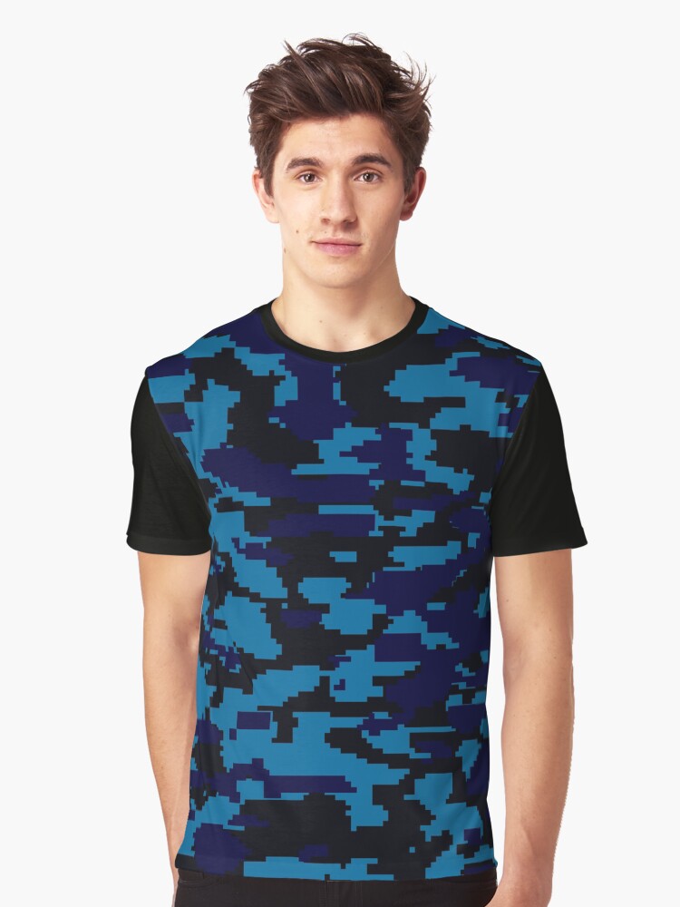 Blue Camo pattern digital Camouflage Graphic T Shirt T Shirt Best Seller Look High CTR Pick