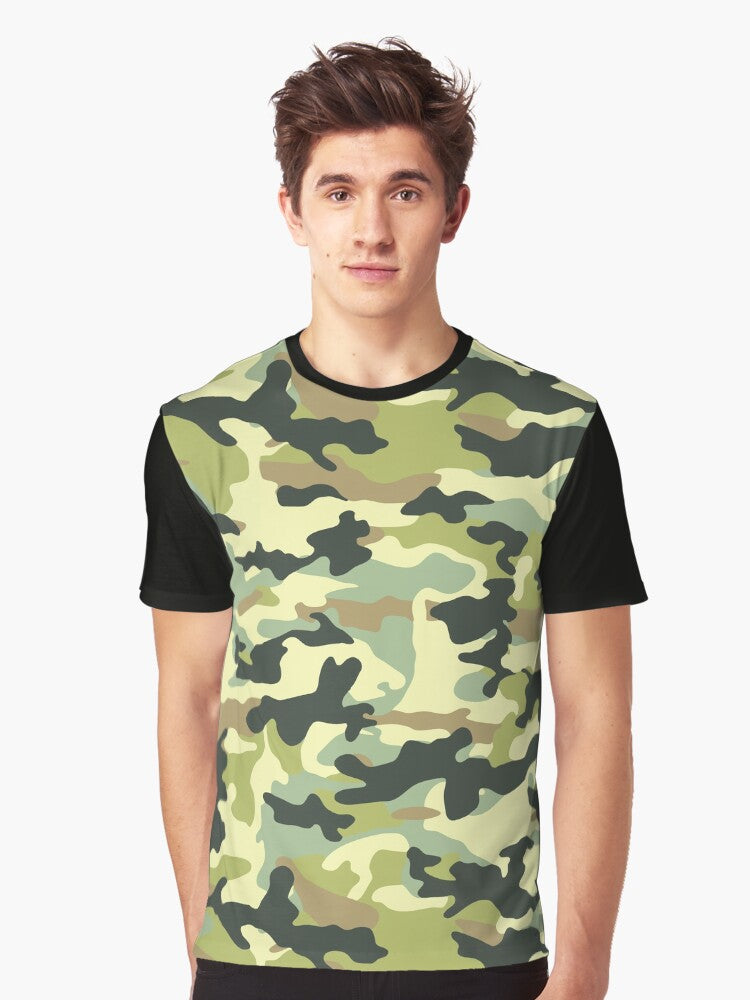 Cool Custom Color Woodland Style Camo Texture Repeating Tiled Camouflage Digital Wallpaper Graphic T Shirt T Shirt High