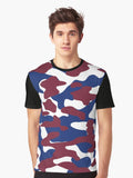 Burgundy Blue and White Camo Graphic T Shirt T Shirt Viral US Style High CTR Pick