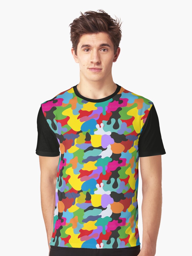 Camoflauge Rainbow Drip Failure Graphic T Shirt T Shirt Viral US Style Hot Search US