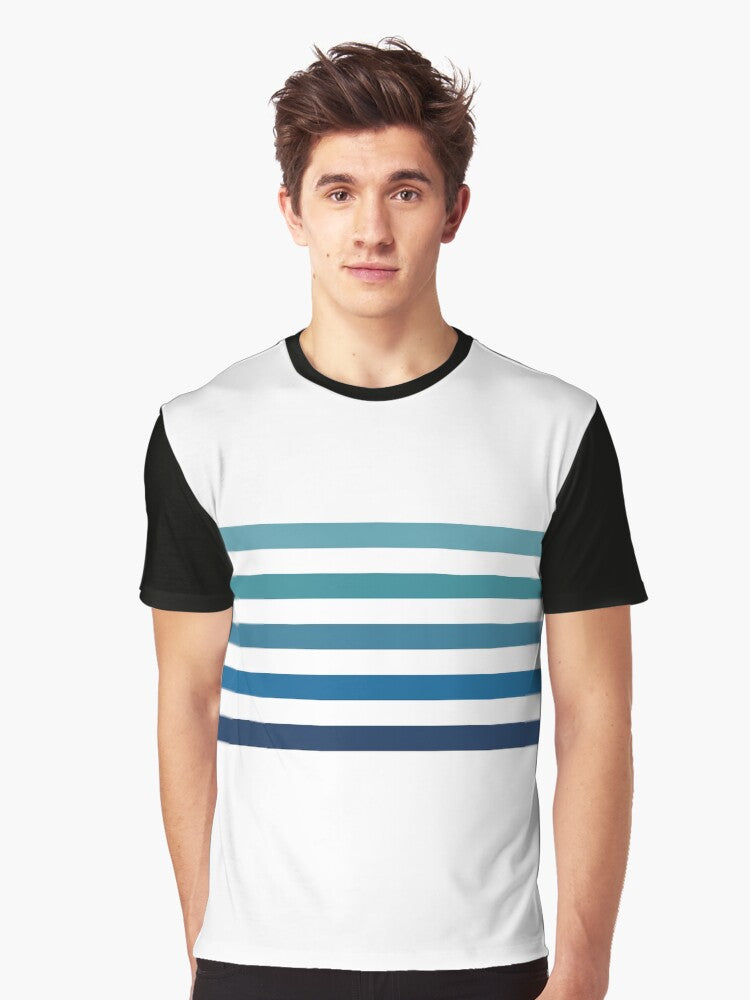 Retro Skinny Blue Stripes Graphic Shirt T Shirt Minimal Style