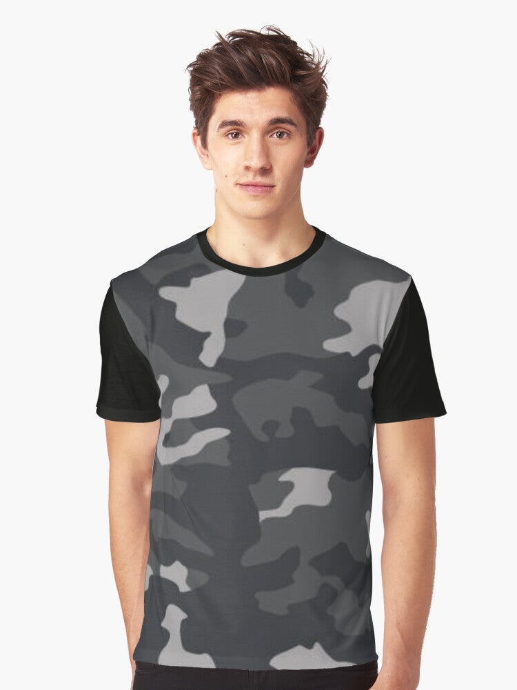 Black and Grey Camo Pattern Design Graphic T Shirt T Shirt High Search Demand Top Rated Design