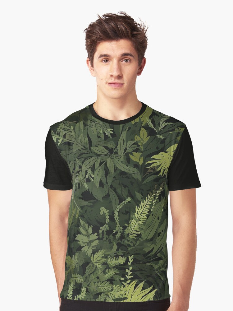 Green Ferns and vines Forest Leaf Camo seamless pattern Graphic T Shirt T Shirt Trending 2025 Top Rated Design