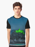 St Michaels Mount Cornwall lit green for St Patricks Day Graphic T Shirt T Shirt US Market