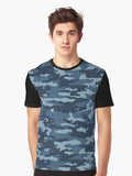 Simple Blue Camouflage Pattern Graphic T Shirt T Shirt Best Seller Look Top Rated Design