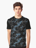 Black Blue Camo Urban Cargo Realistic Graphic T Shirt T Shirt Aesthetic Fit Streetwear Essential